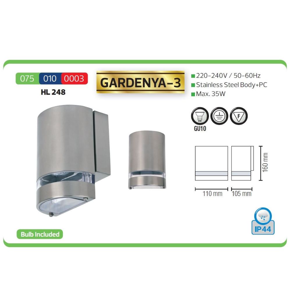 Aplica Perete Gardenya-3 1xGU10 Max. 35W IP65 Aluminiu Chrom