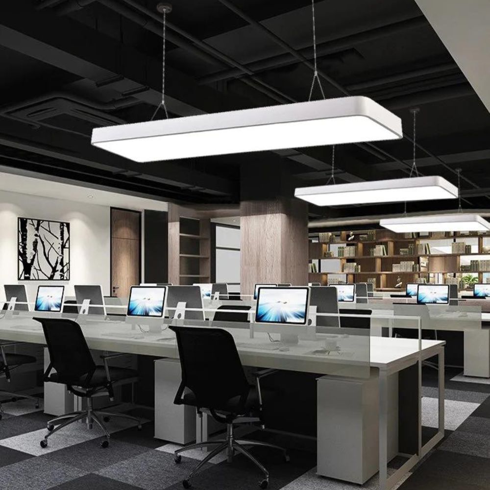 Lustra Suspendata Led Minimal Modern Office, 60W 4800Lm, Alba, 6000K Lumina Rece