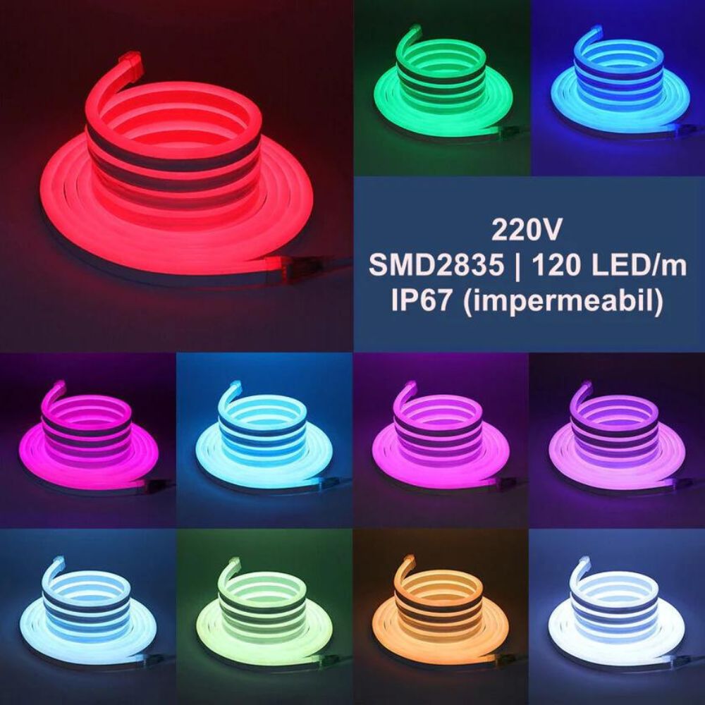 Furtun Led Luminos Neon Flex 100M, Lumina RGB Multicolor, IP65
