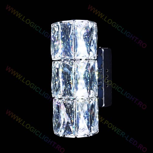 Aplica De Perete Cu Cristale In Forma Dreptunghiulara, Intensitatea Reglabila,  3000K/4000K/6500K, 2 Faze De Iluminat 24W(12W+12W)