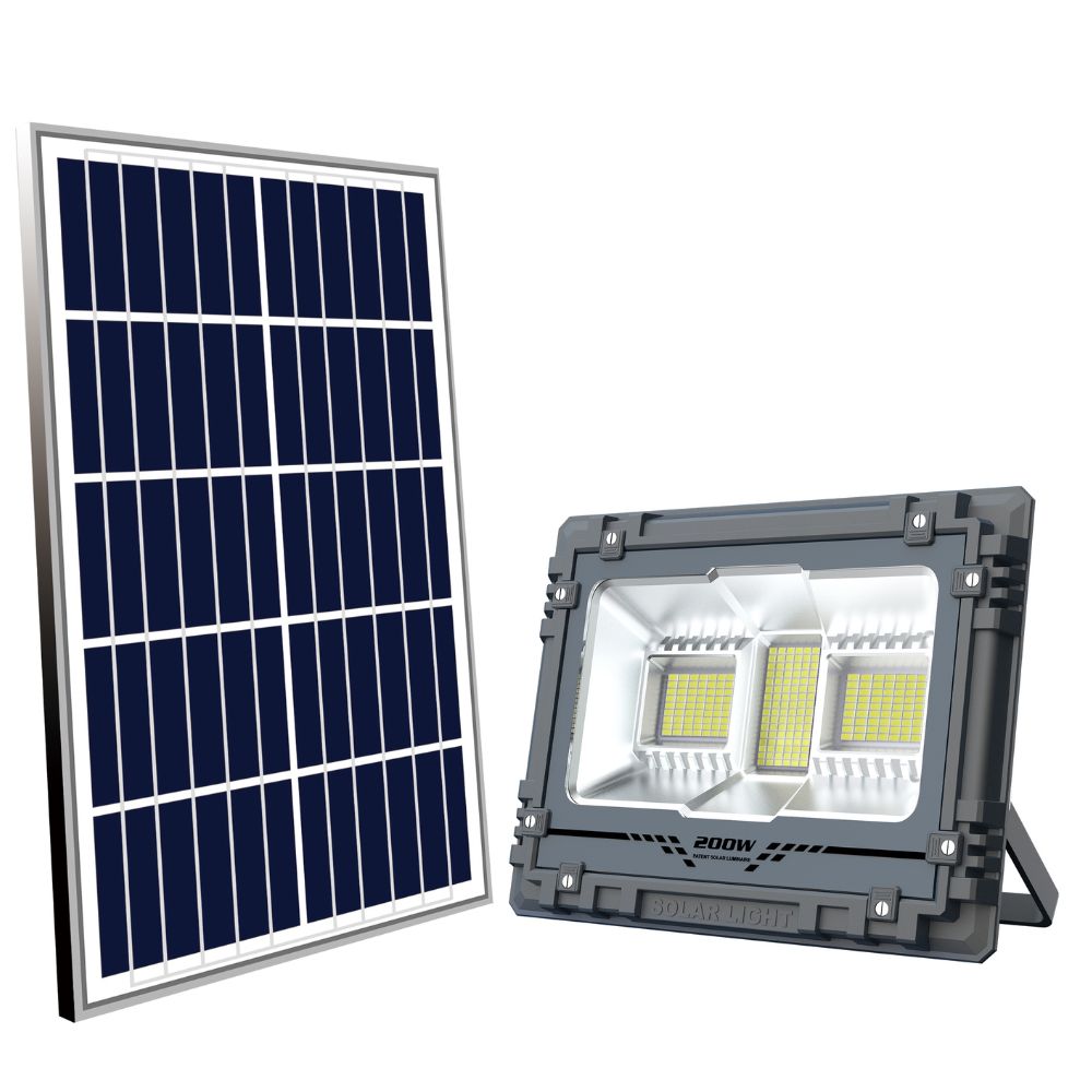 Proiector Solar Led 200W, Iluminat Perimetral, cu Panou Solar 5V 25W, Acumulator 18000mA, Led SMD5050 222 buc