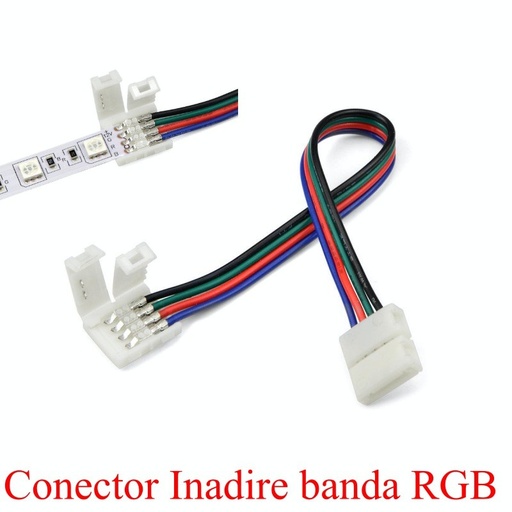 [ALX-18E005] Conector banda led RGB de colt cu cablu 15cm, 4 fire